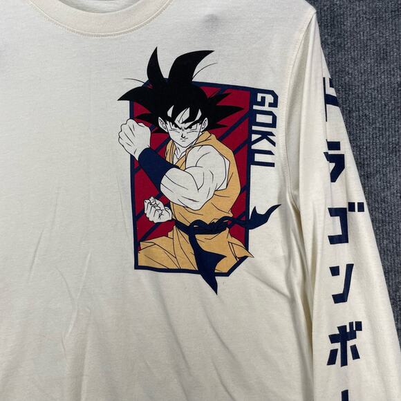DragonballZ DBZ T-Shirt Men's Medium Cream Long Sleeve Goku Anime - Picture 2 of 8
